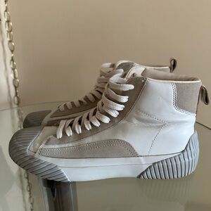 Mango MNG Lace Up Leather High Top Sneakers Women Size 7.5/38